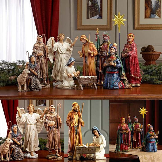 Three Kings Gifts Magi, Wise Men, Christmas Star, Angel, Shepherds, Sheep, Holy Family, Jesus in Manger, Real Gold in Trunk, Nativity Scene Set & Figures, 11-Pieces
