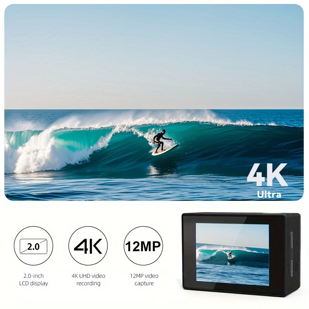 Κάμερα δράσης 4K με κάρτα μνήμης 32GB, προεγγεγραμμένη κάμερα WiFi, κάμερα δράσης με τηλεχειριστήριο 170° και κιτ στήριξης κράνους, κατάλληλη για αρχάριους για λήψη φωτογραφιών και εγγραφή βίντεο, δώρο Χριστουγέννων, διακοπών και Πρωτοχρονιάς.