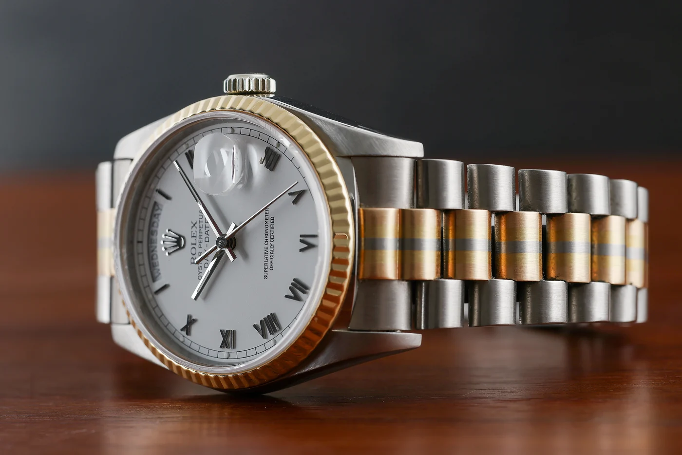 Rolex Day-Date Tridor | Ref. 18239B | Quadrante bianco | Oro bianco, rosa e giallo 18K | 1988