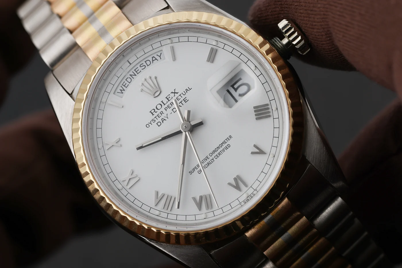 Rolex Day-Date Tridor | Ref. 18239B | Quadrante bianco | Oro bianco, rosa e giallo 18K | 1988