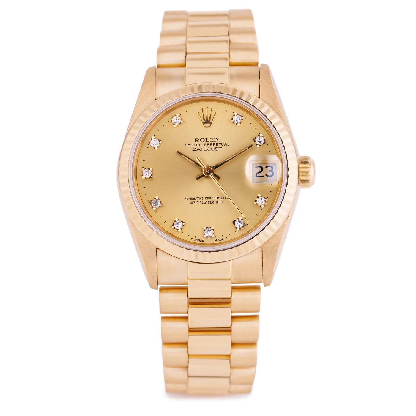 Rolex Datejust 31 | Ref. 68278 | Quadrante champagne con diamanti | Oro giallo 18 carati | 1988
