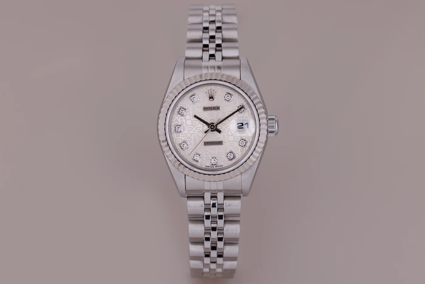 Rolex Lady-Datejust | Ref. 69174 | Quadrante Silver Jubilee con diamanti | 26 mm | Acciaio e lunetta in oro bianco 18 carati | 1997