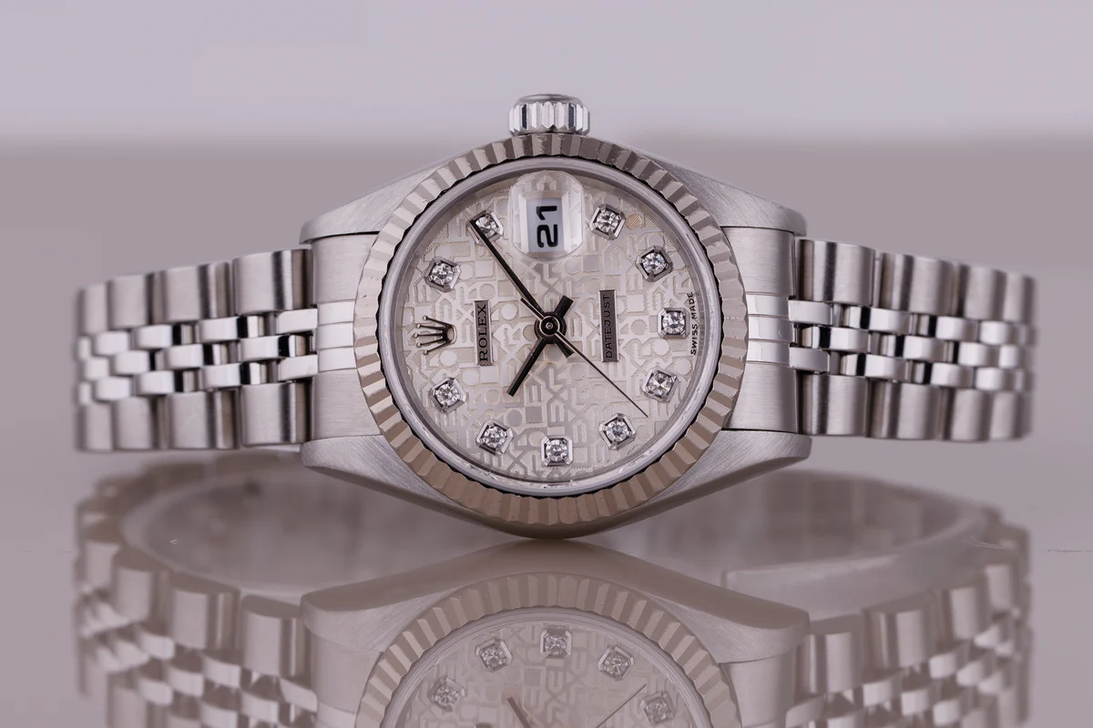Rolex Lady-Datejust | Ref. 69174 | Quadrante Silver Jubilee con diamanti | 26 mm | Acciaio e lunetta in oro bianco 18 carati | 1997