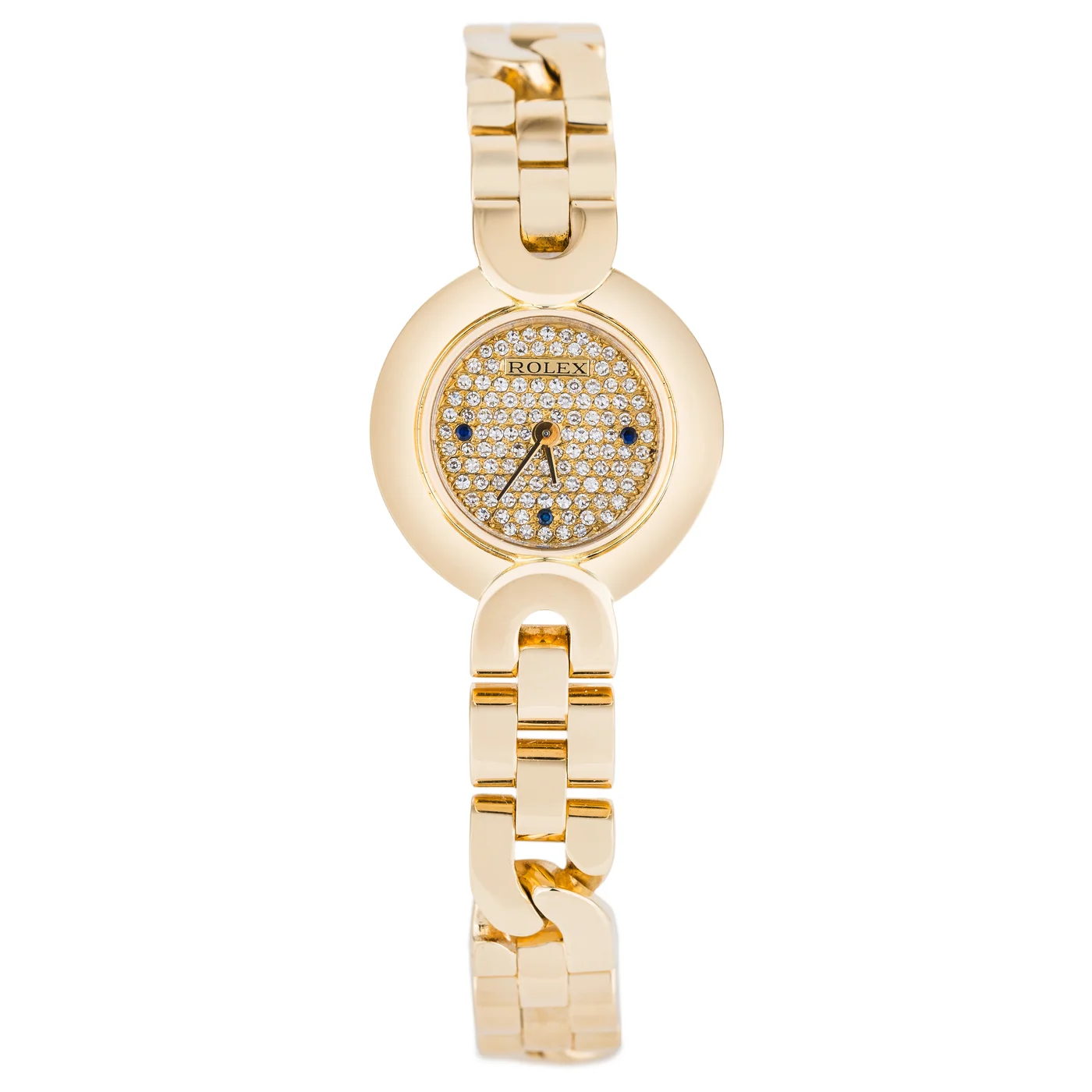 Rolex Cellini Raro | Ref. 2294 | Quadrante con pavé di diamanti e zaffiri | Oro giallo 18K | 21 mm | Scatola e documenti originali | 1987