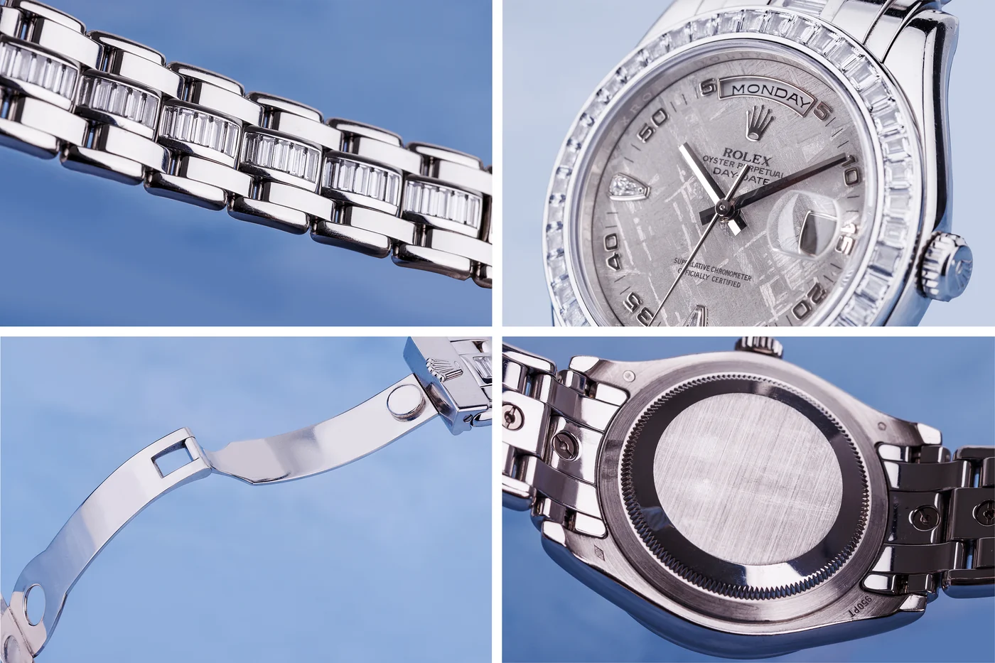 Rolex Day-Date Masterpiece 39 mm | Ref. 18956BR | Platino | Quadrante in meteorite | Lunetta e bracciale con diamanti taglio baguette | Scatola e certificati completi | 2007