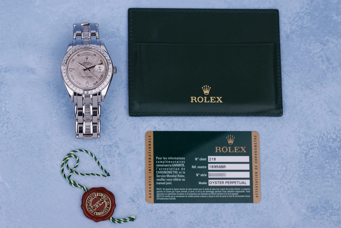 Rolex Day-Date Masterpiece 39 mm | Ref. 18956BR | Platino | Quadrante in meteorite | Lunetta e bracciale con diamanti taglio baguette | Scatola e certificati completi | 2007
