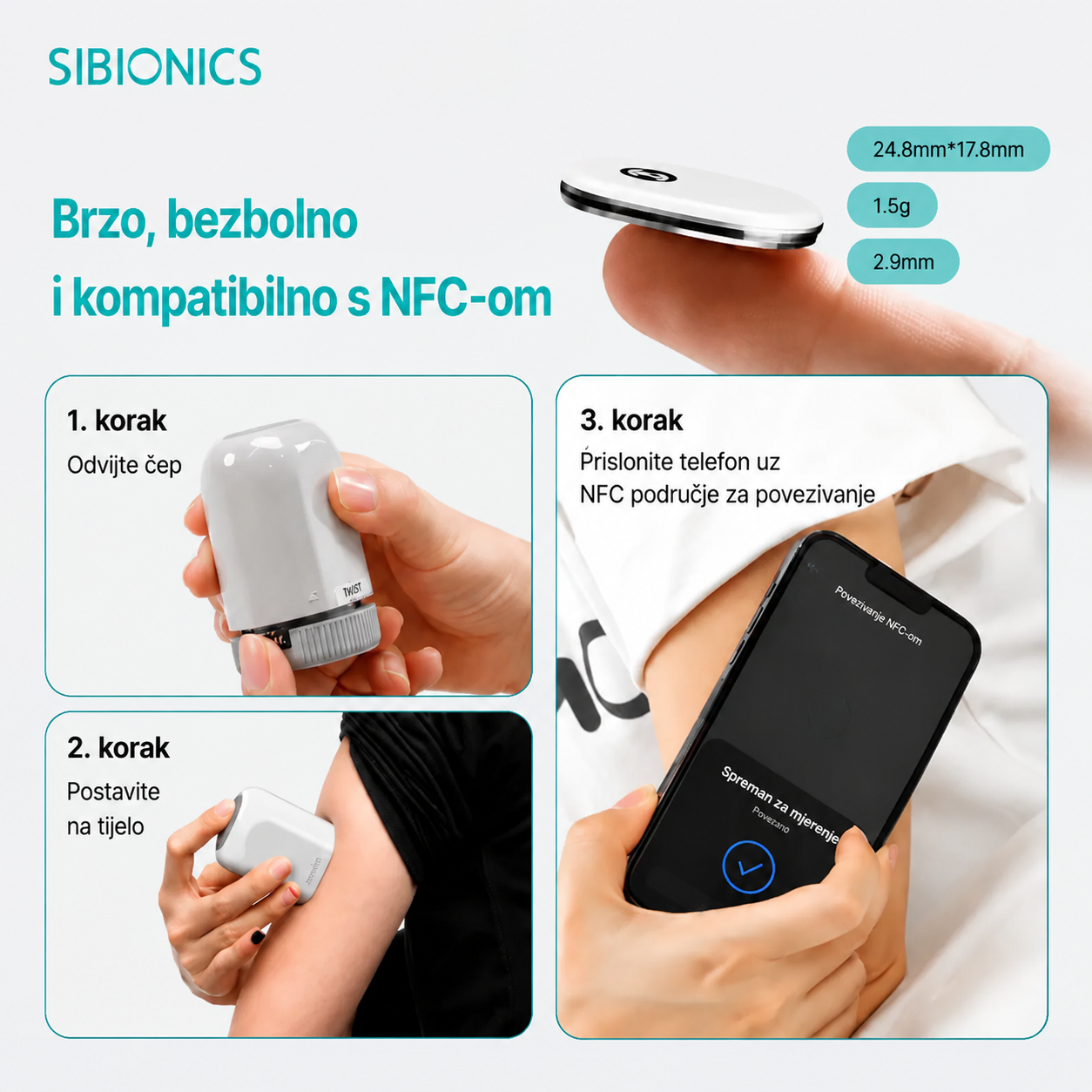 SIBIONICS GS3 Kontinuirani monitor glukoze (CGM) – senzor za 14 dana s AI analizom