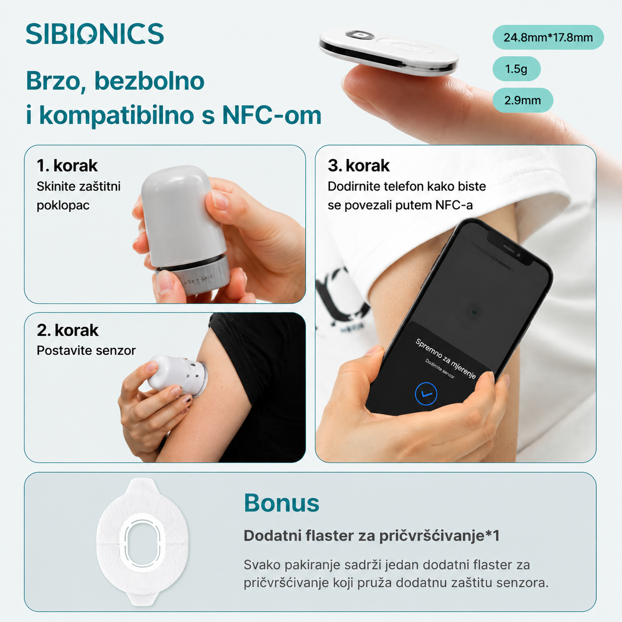 SIBIONICS GS3 Kontinuirani monitor glukoze (CGM) – senzor za 14 dana s AI analizom
