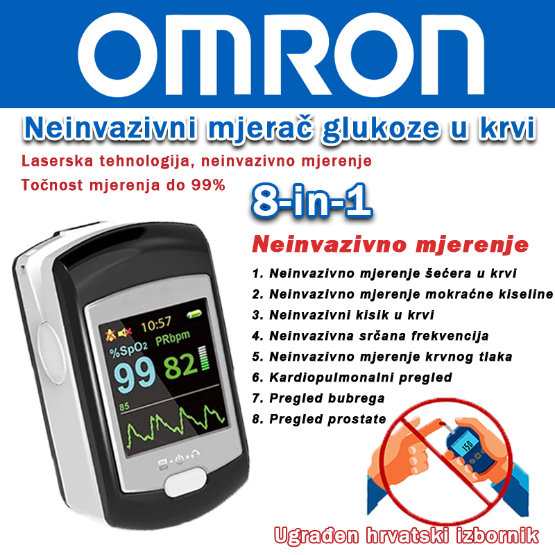 Omron neinvazivni mjerač glukoze u krvi – mjerenje za 5 sekundi, bez igala i bez uzimanja krvi.