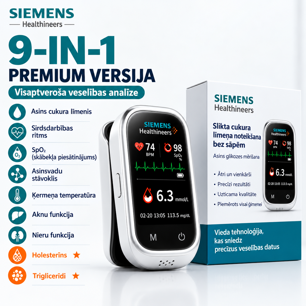 🩸 Siemens™ 11-in-1 Stichfreies Blutzuckermessgerät Ohne Stechen • Keine Teststreifen • Ergebnisse in nur 5 Sekunden
