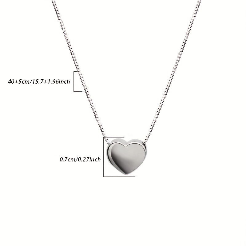 Collana con ciondolo a forma di cuore lucido 3D in argento sterling 925. Catena semplice con clavicola d'amore, colore argento
