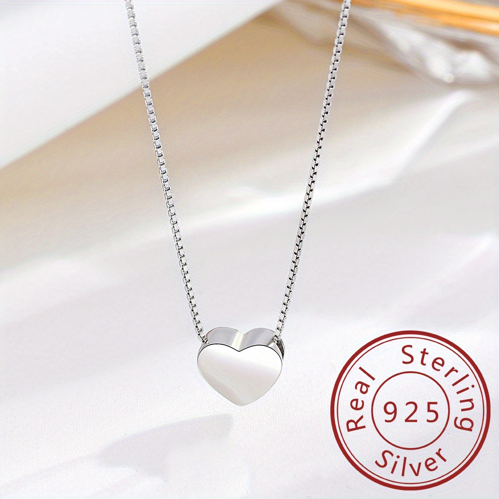 Collana con ciondolo a forma di cuore lucido 3D in argento sterling 925. Catena semplice con clavicola d'amore, colore argento