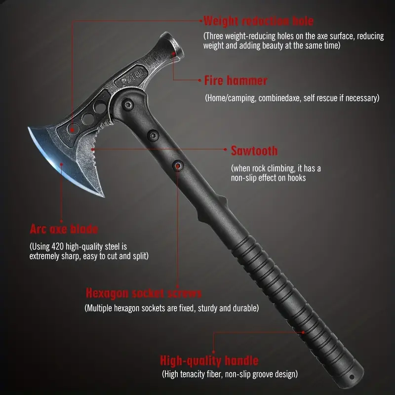 tactical survival axe, tactical survival axe portable camping hatchet with nylon sheath for outdoor hiking emergency birthday gifts christmas gifts details 3