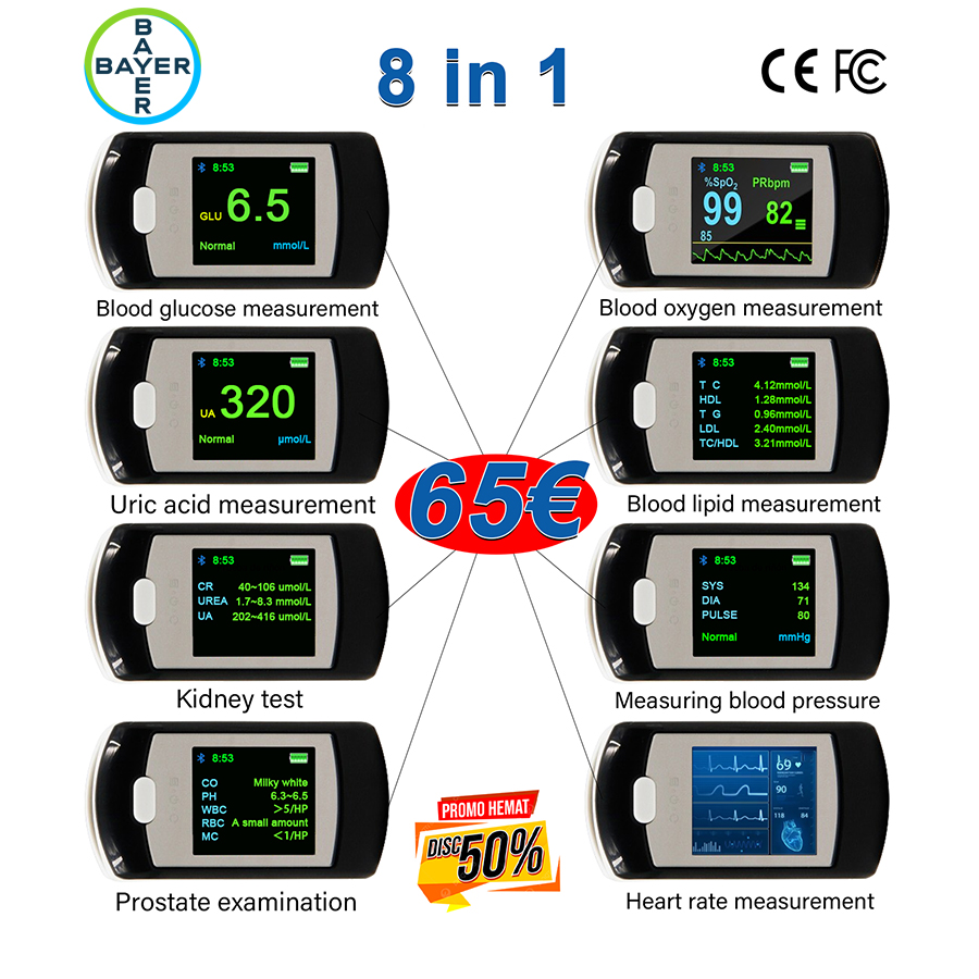 Medidor de glucosa en sangre no invasivo Bayer (medición de 5 segundos/99% de precisión)