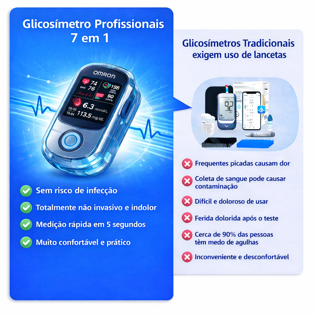 🔥 Acabaram-se as agulhas e a dor! | Medidor de Glicose Sanguínea Não Invasivo Omron™ – Monitorização fácil e precisa da glicemia, onde quer que esteja 🔥