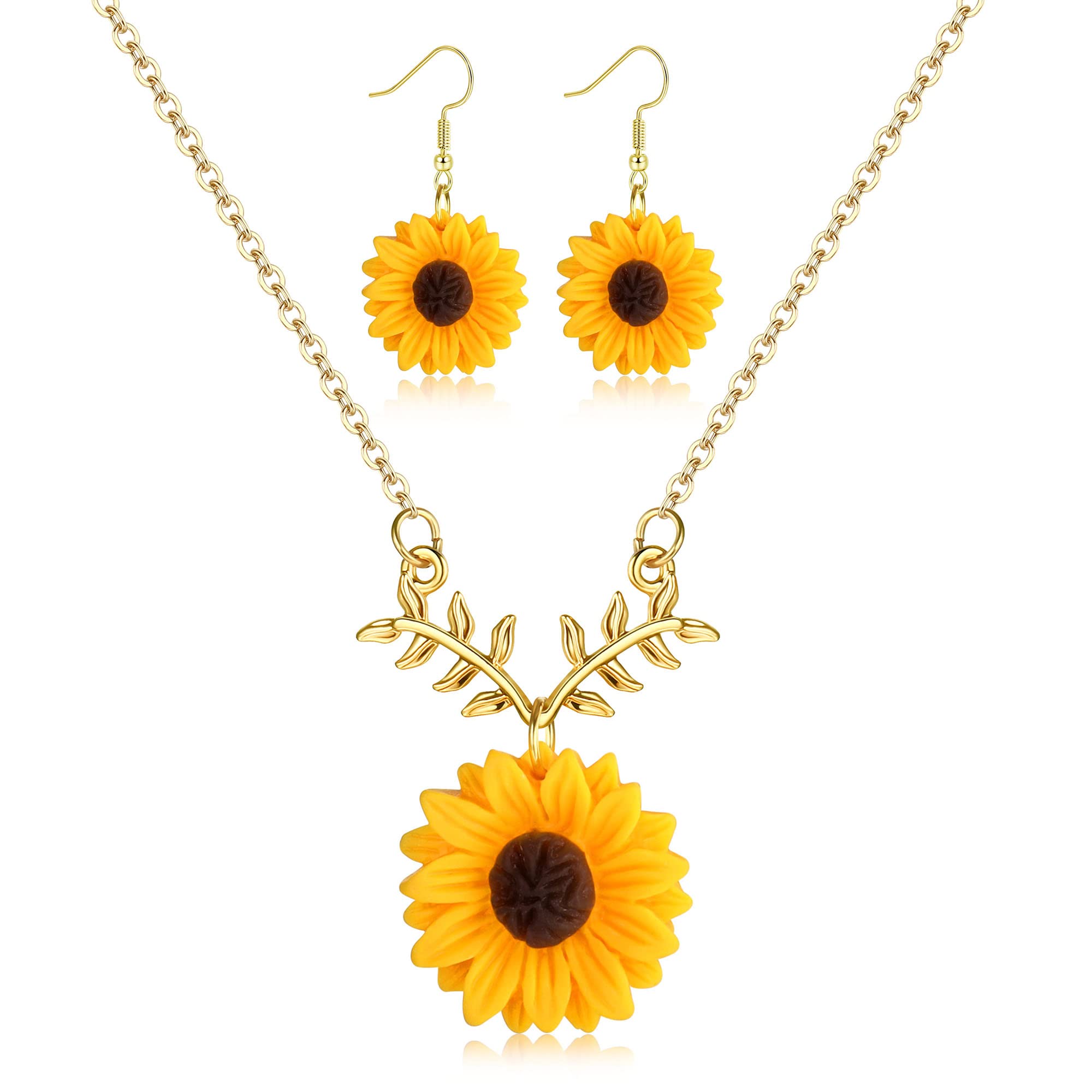HAIAISO Sunflower Dangle Drop Earrings Sunflower Necklace for Women Handmade Sunflower Jewelry Set Gift