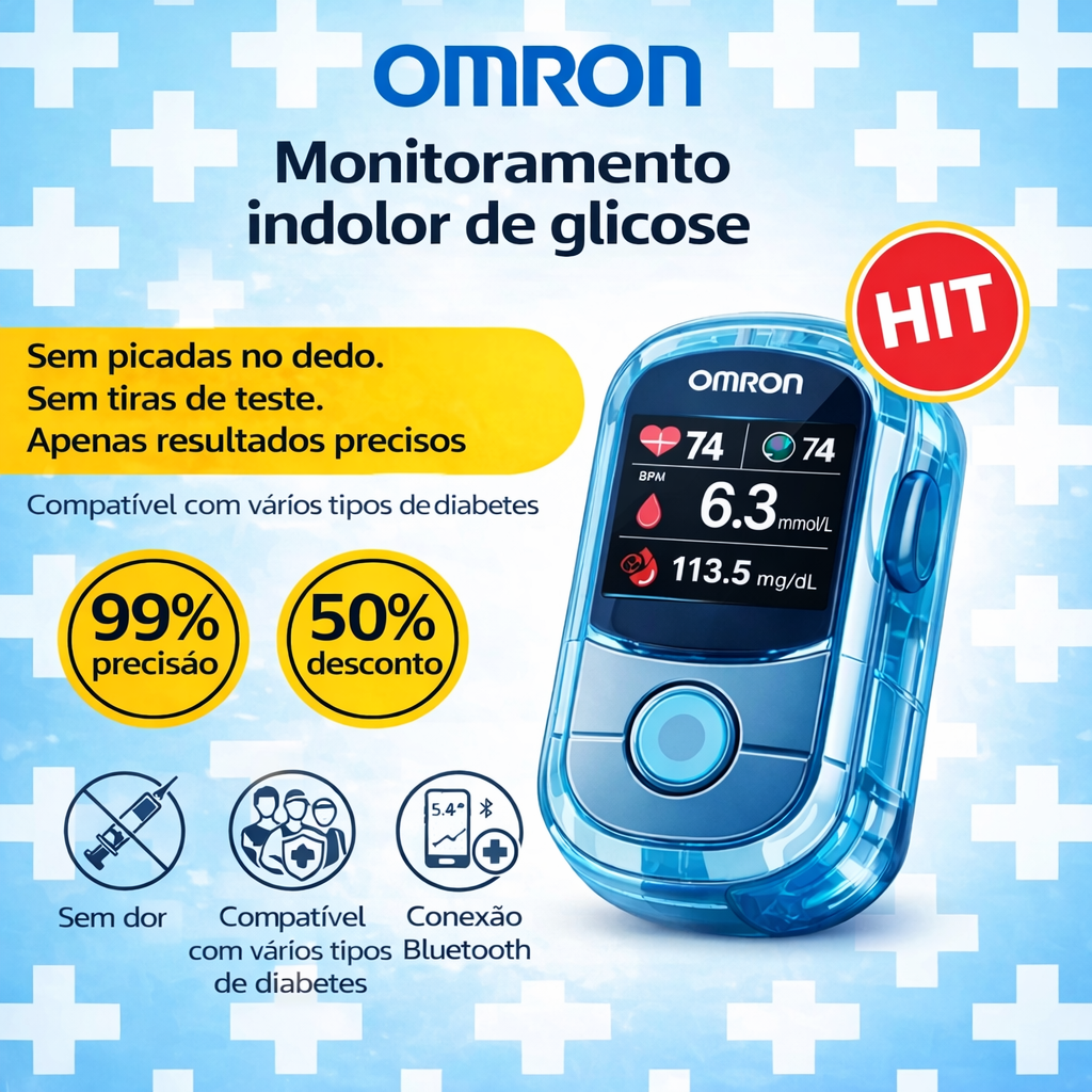 🔥 Acabaram-se as agulhas e a dor! | Medidor de Glicose Sanguínea Não Invasivo Omron™ – Monitorização fácil e precisa da glicemia, onde quer que esteja 🔥