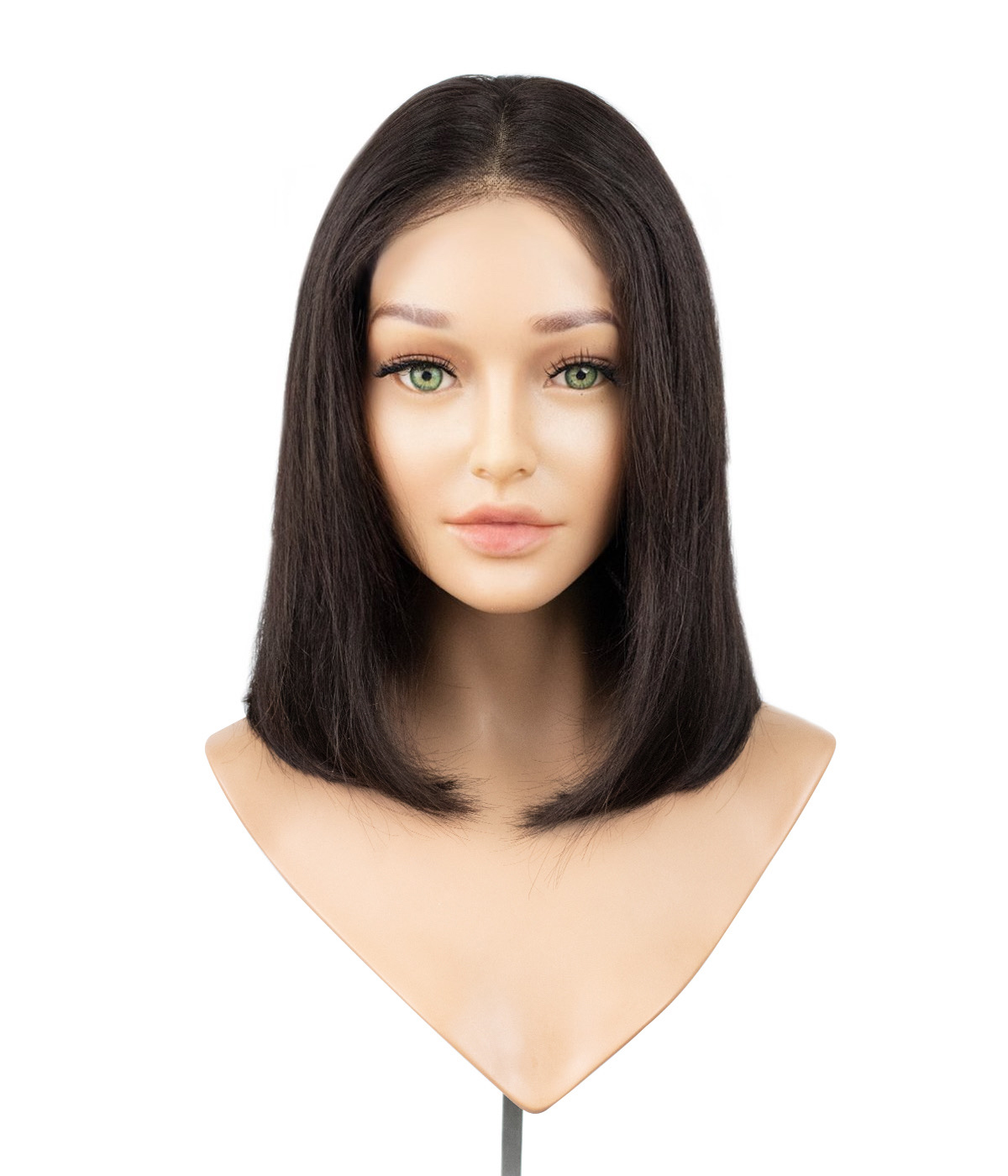 Natural Black Remy Human Hair Lace Front Wig | Short Bob Hairstyle | Bleached Knots