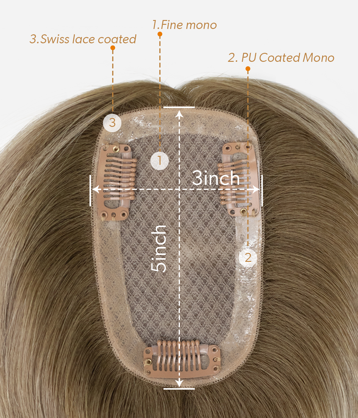 3"x5" Mono Topper 100% Virgin Human Hair for Thinning Crown Wholesale