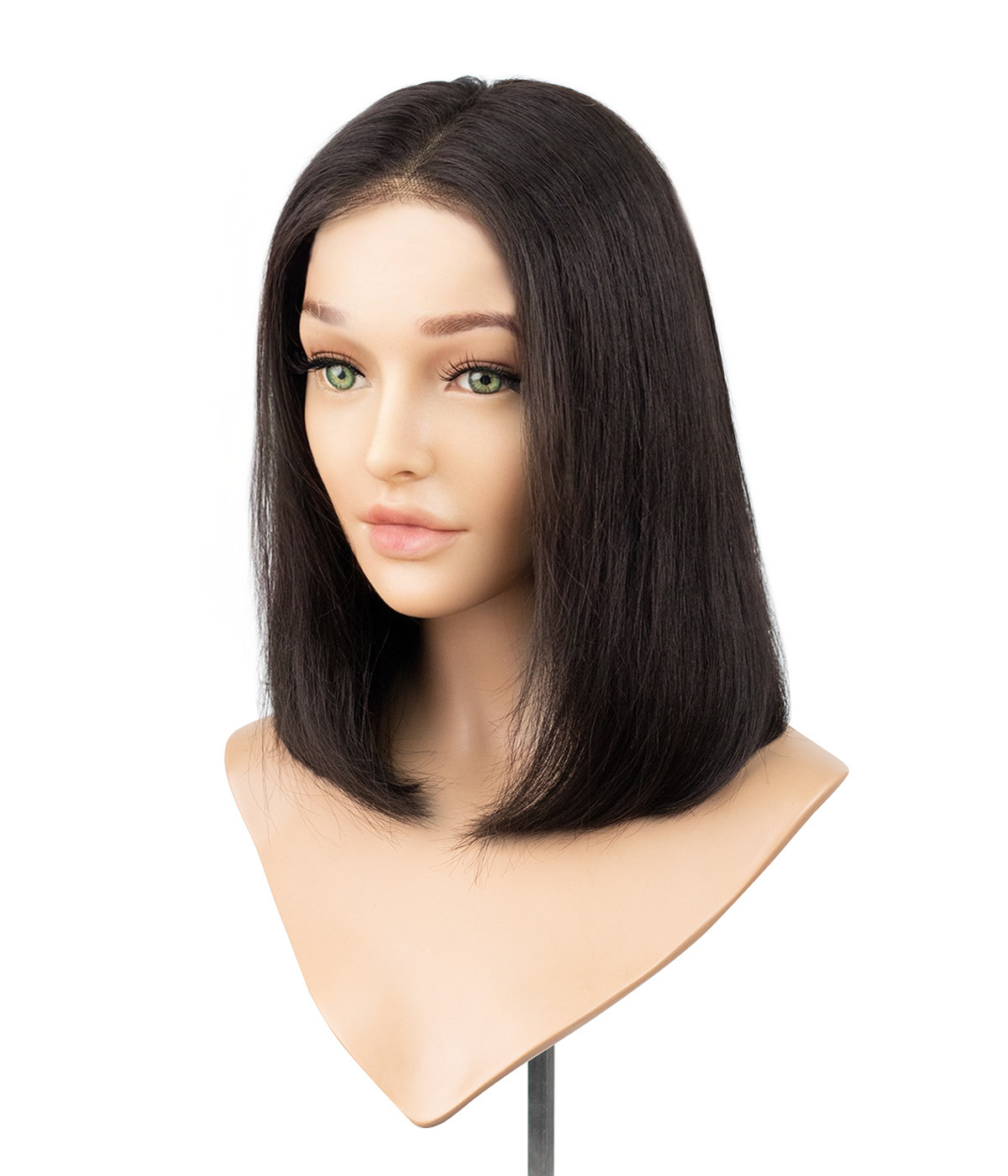 Natural Black Remy Human Hair Lace Front Wig | Short Bob Hairstyle | Bleached Knots