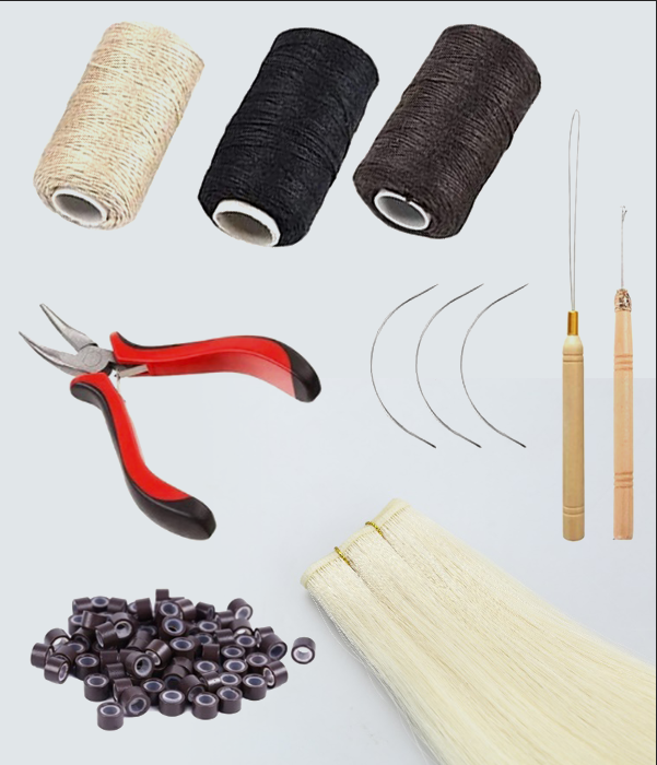 Hair Extensions Starter Kit Package /Hair weft Plus Tools 