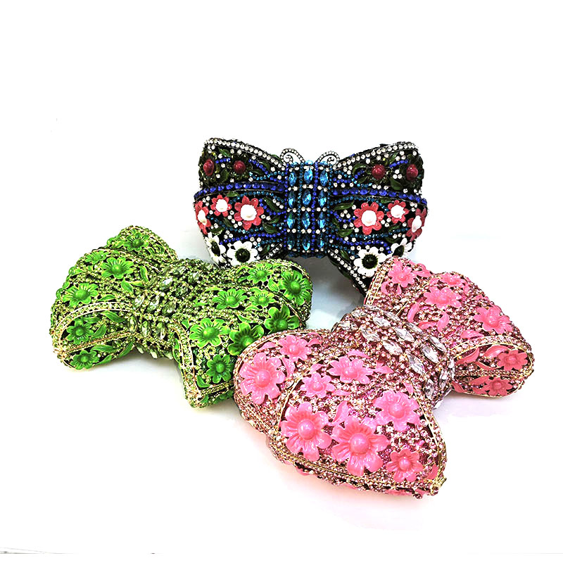 Butterfly Bow Floral Rhinestone Clutch
