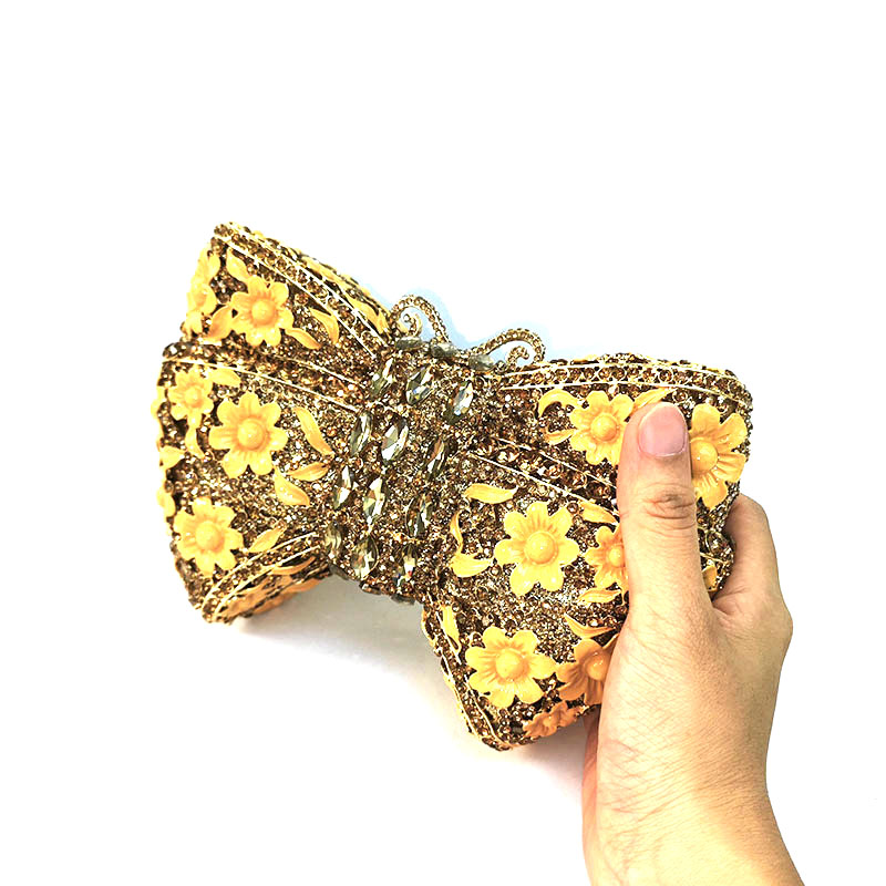Butterfly Bow Floral Rhinestone Clutch
