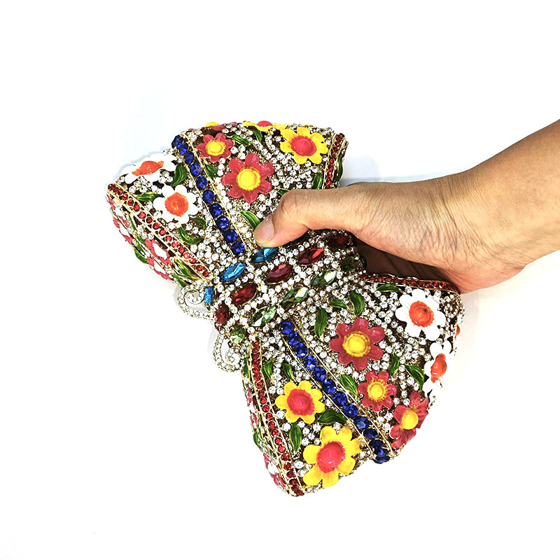 Butterfly Bow Floral Rhinestone Clutch