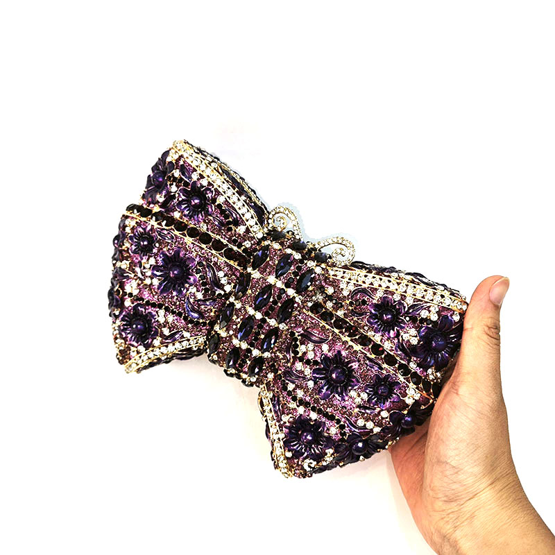 Butterfly Bow Floral Rhinestone Clutch