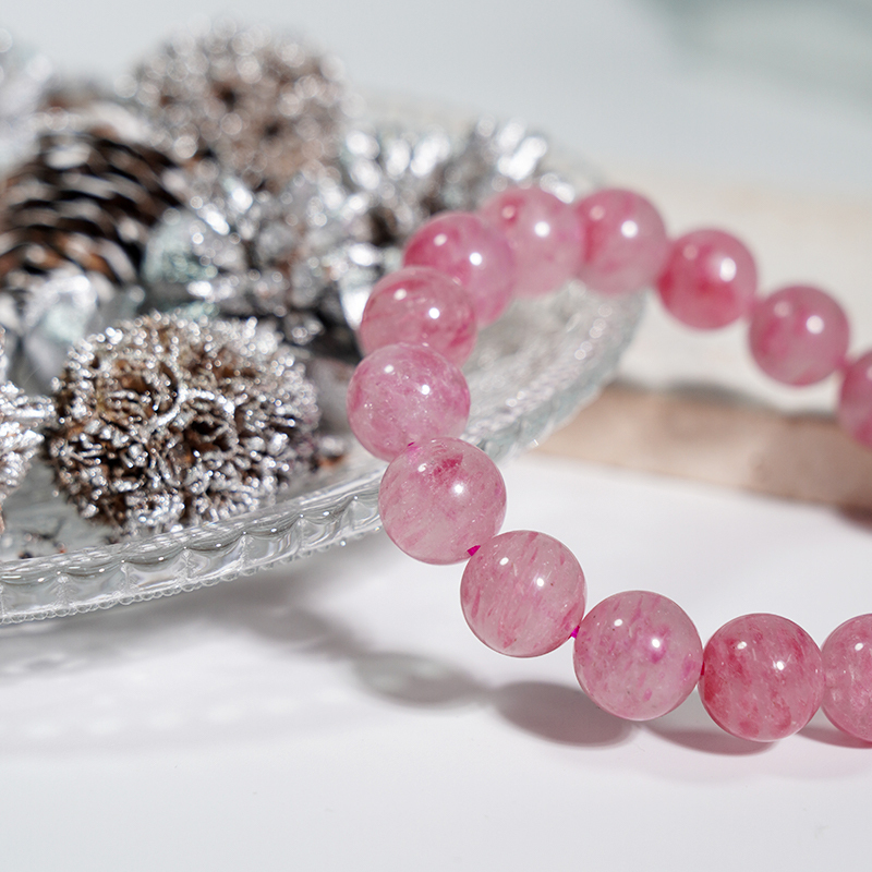 Sakura Raining Rhodonite Healing Crystals Handmade Stretchy Round Beads Bracelet, Enhance Positive Energy - Nurturing, Healing, Revealing