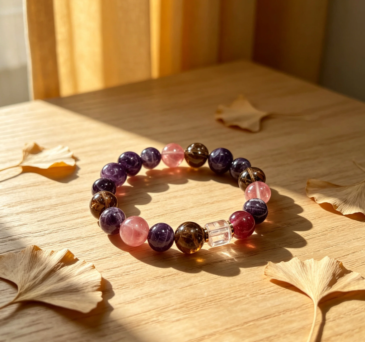 Dream Amethyst& Fluorite Smoky Quartz &Rose Quartz Multi Crystal Bracelet