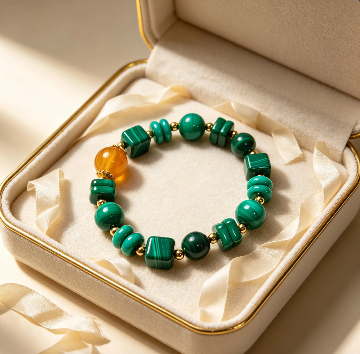 Emerald Sun Malachite & Yellow Fluorite Bracelet