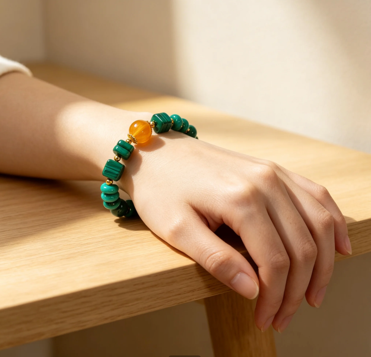 Emerald Sun Malachite & Yellow Fluorite Bracelet