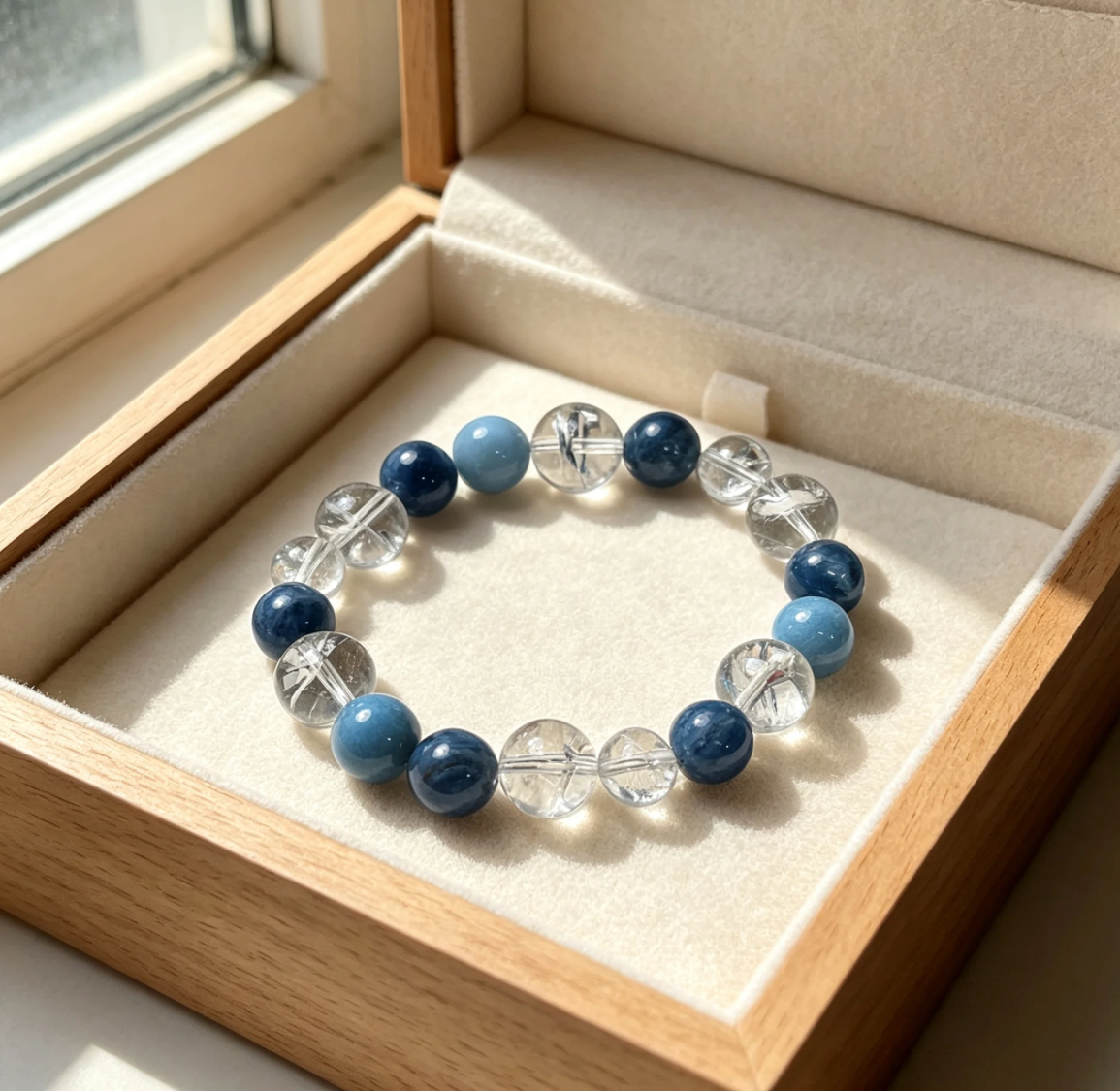 Sea Salt Sky Blue Kyanite, Blue Opal & Clear Quartz Bracelet