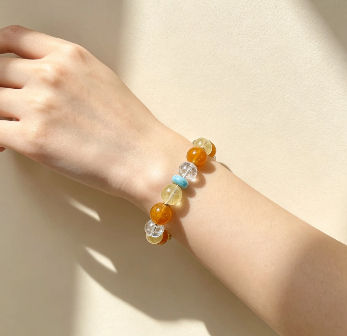 Sunlit Getaway Citrine, Yellow Fluorite, Clear Quartz & Larimar Bracelet