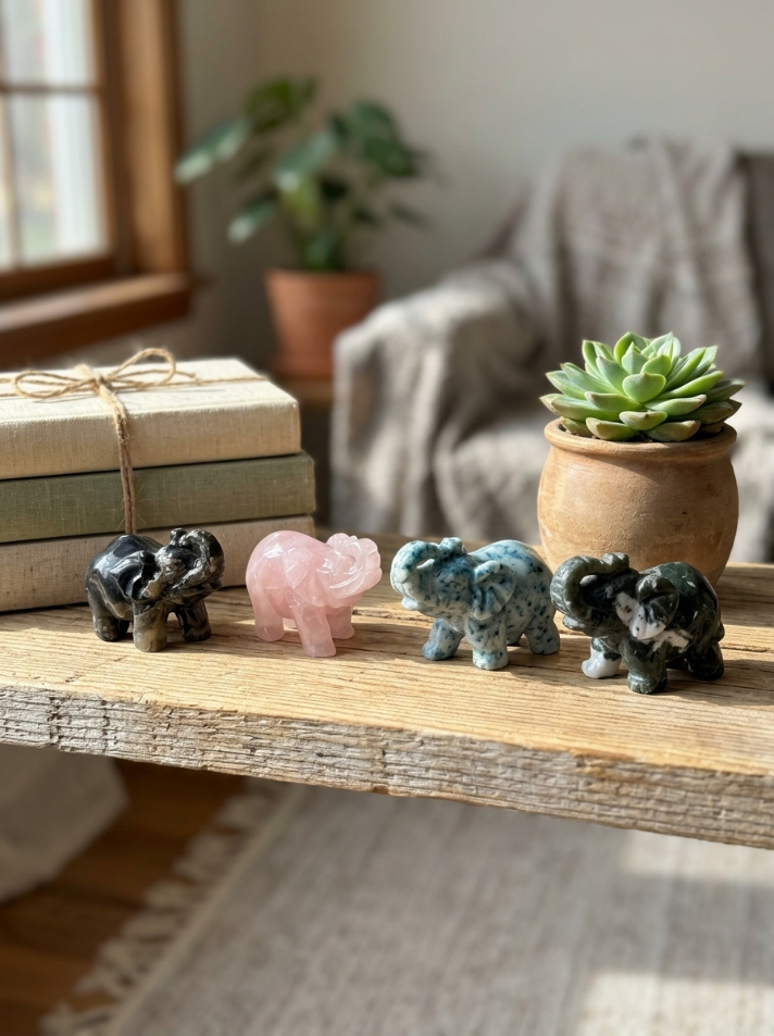 Hand-Carved Gemstone Elephant – Four Natural Stone Options