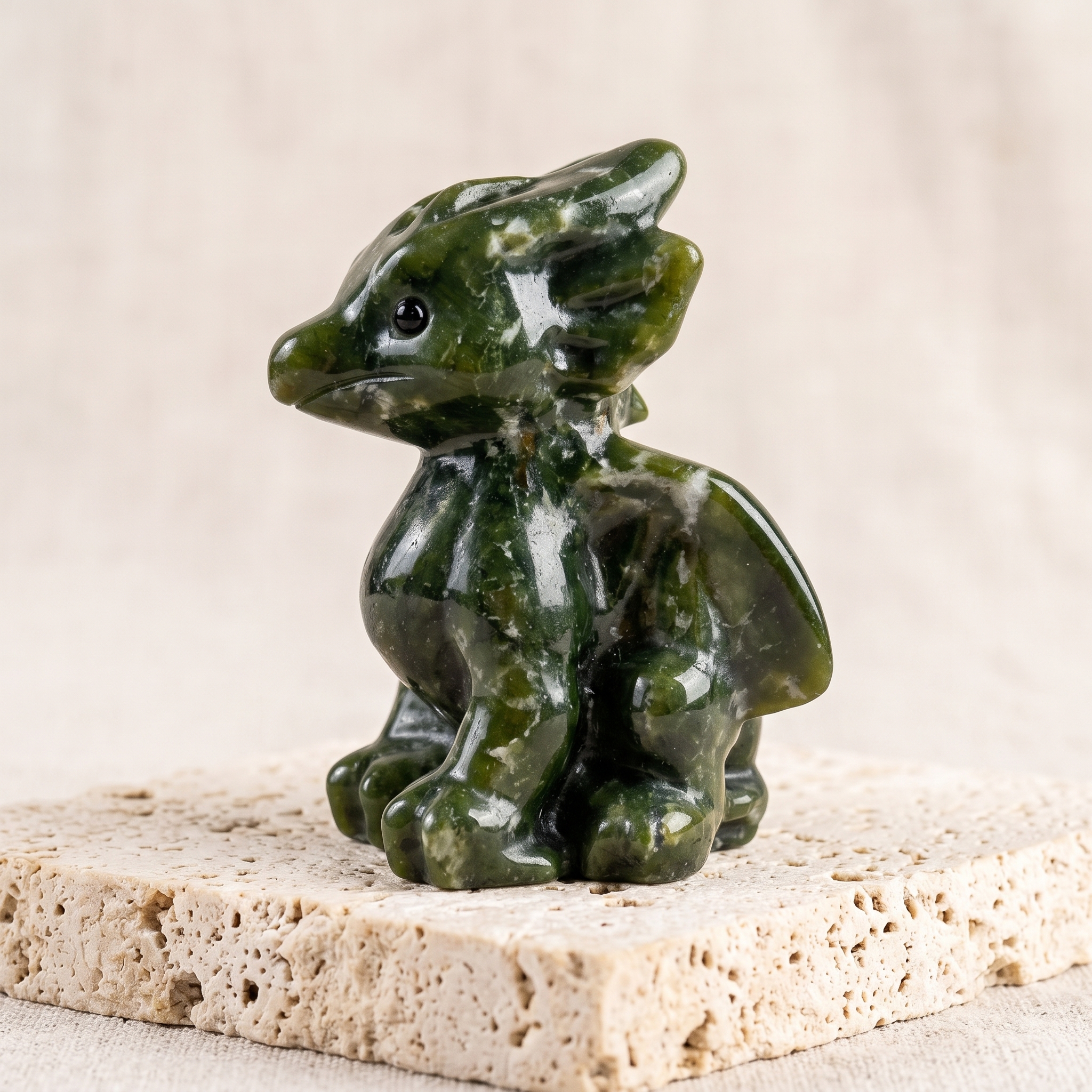 Yellow Calcite or Green Jade Baby Dragon – Machine-Carved Crystal Figurine & Fantasy Decor