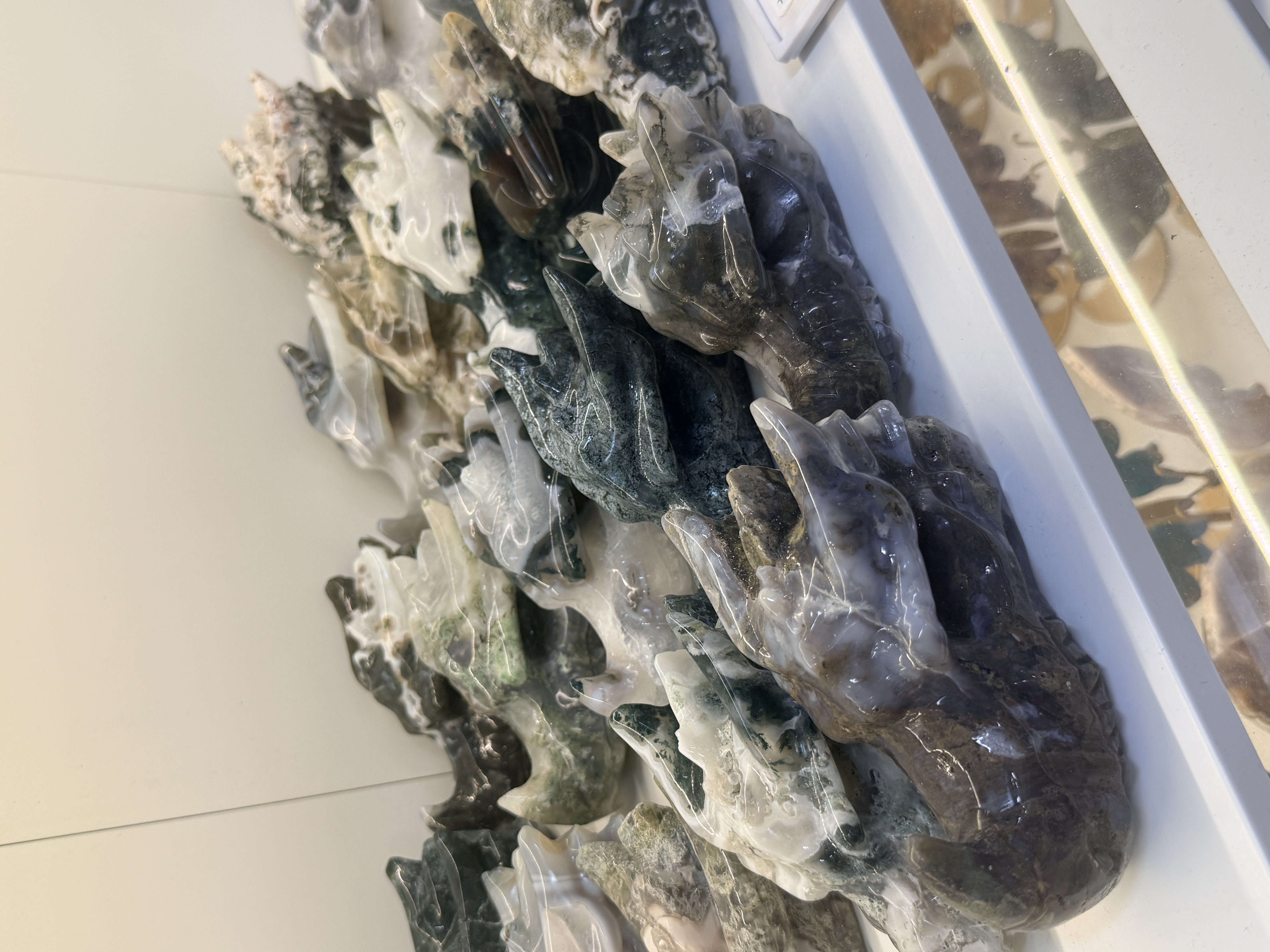 Hand-Carved Gemstone Dragon Head – Moss Agate, Rose Quartz or Volcano Agate Fantasy Decor