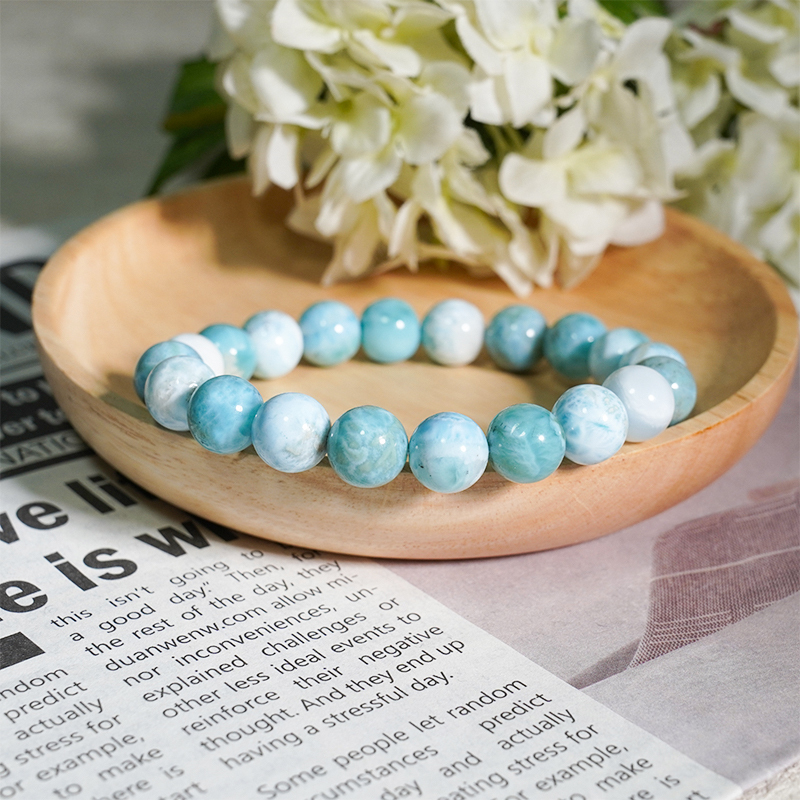Larimar Beads Bracelet Protection Healing Power Gemstone Bracelet for Women Men's Gifts - Calming, Self-Expression, Spiritual Connection