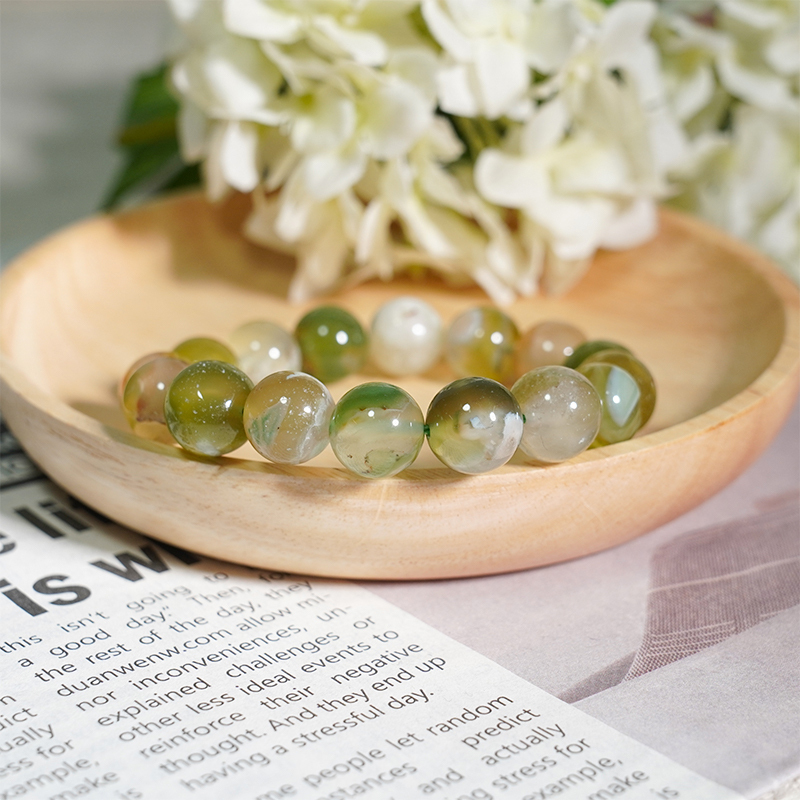Green Flower Agate Crystal Stretch Bracelet Healing Crystal Energy Souvenir Bracelet - Stress Relief, Connection, Stabilizing