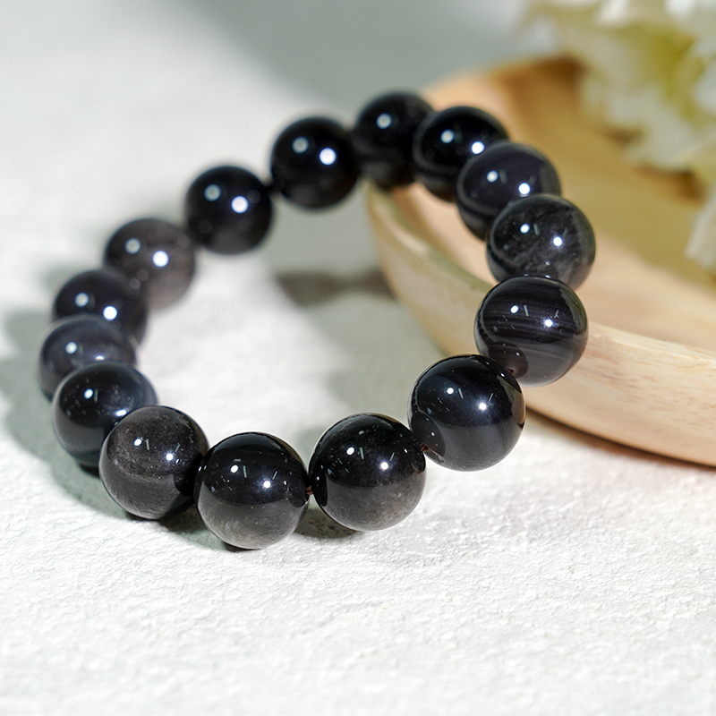 Silver Obsidian Healing Crystal Energy Souvenir Bracelet - Protection,Grounding and Clarity