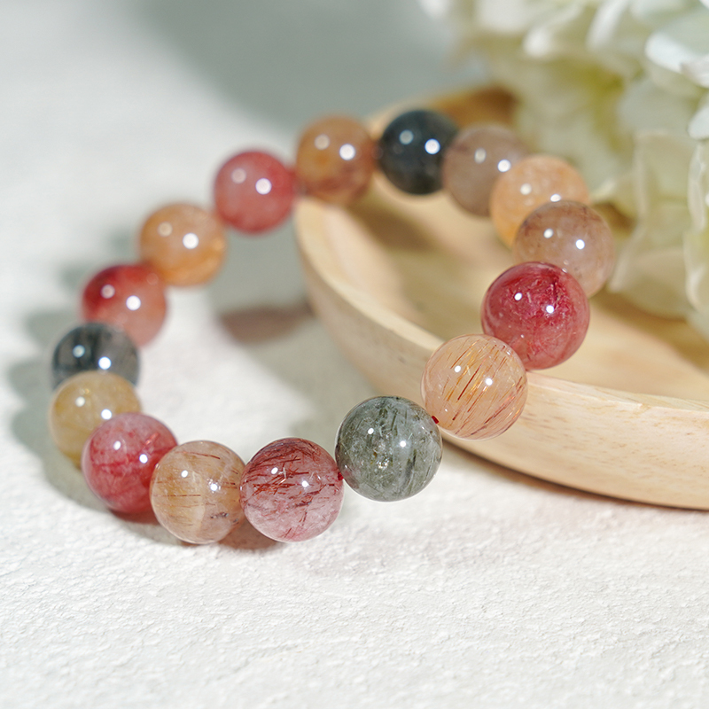 HighlandCrystal Rabbit Hair Quartz Crystal Bracelets- Illuminating, Soothing, Energizing