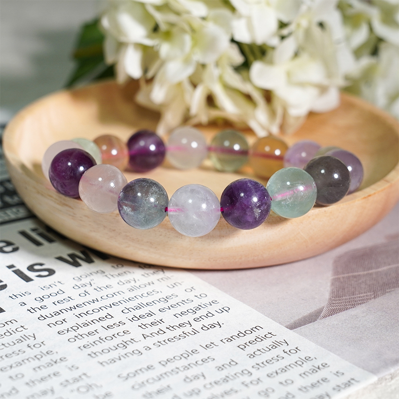 HighlandCrystal Natural Fluorite Round Beads Healing Crystal Souvenir Bracelets - Healing Protective Stabilizing