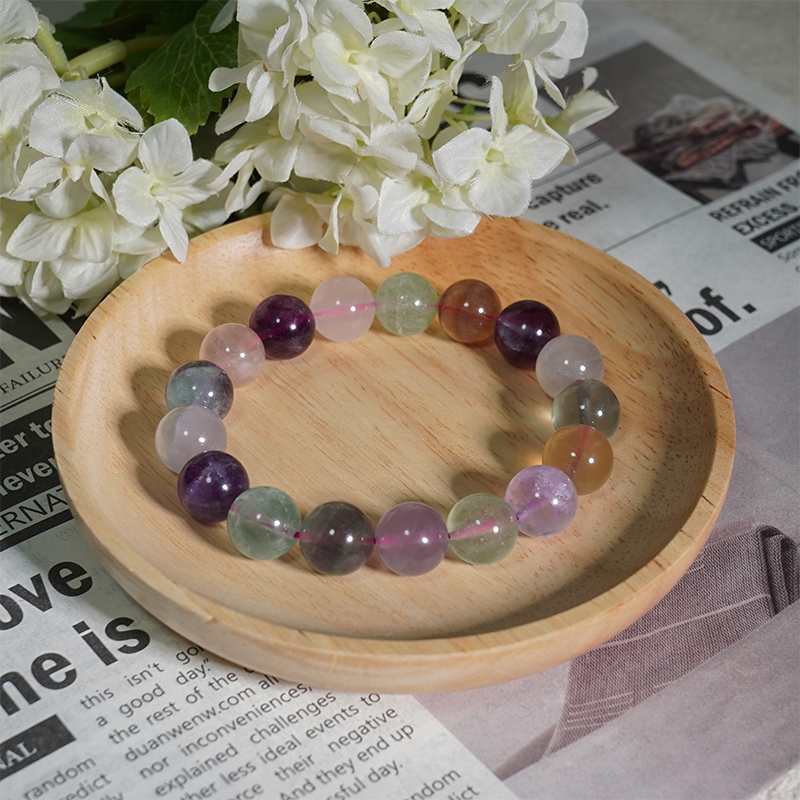 HighlandCrystal Natural Fluorite Round Beads Healing Crystal Souvenir Bracelets - Healing Protective Stabilizing
