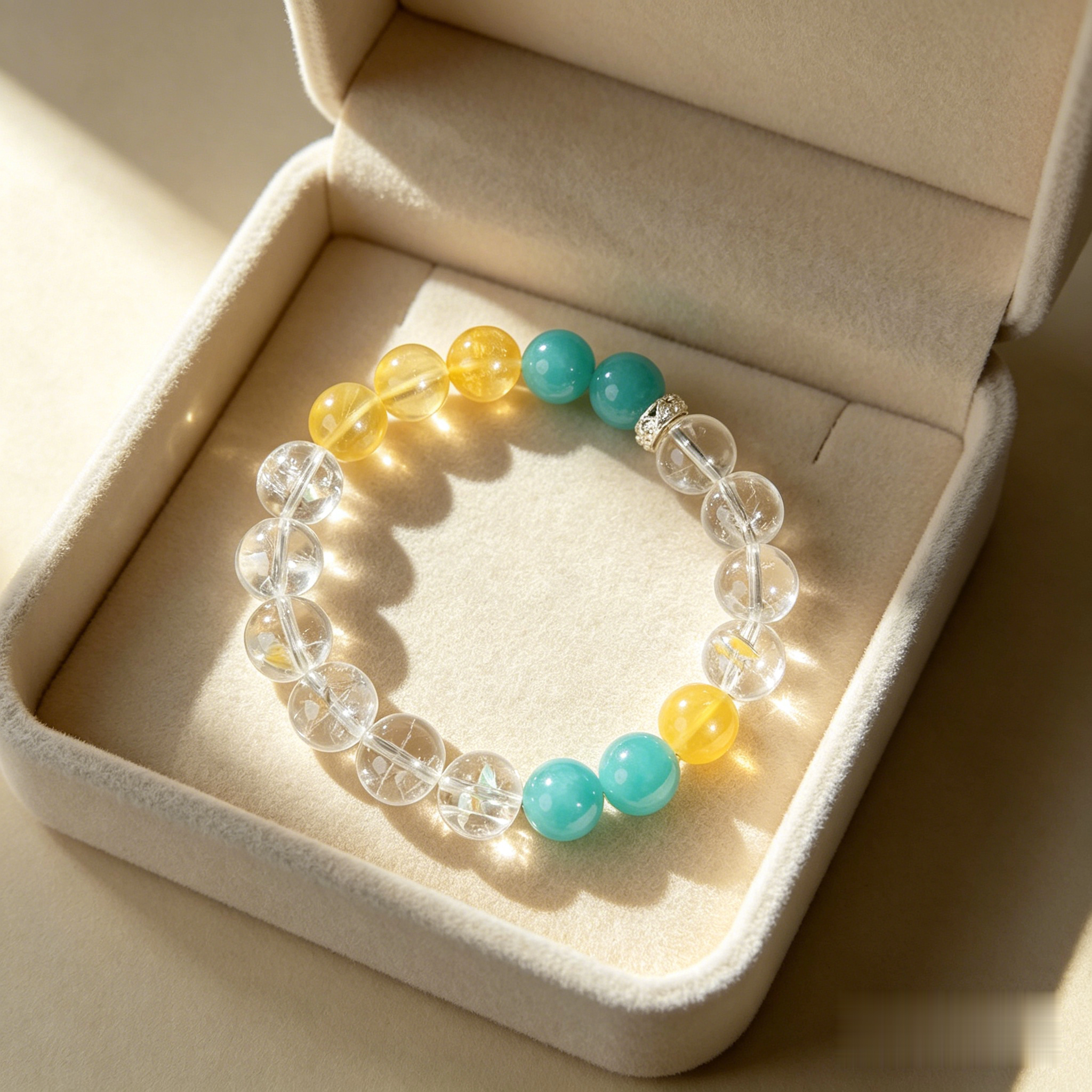 Clear Quartz Yellow Fluorite Amazonite Multi Crystal Bracelet