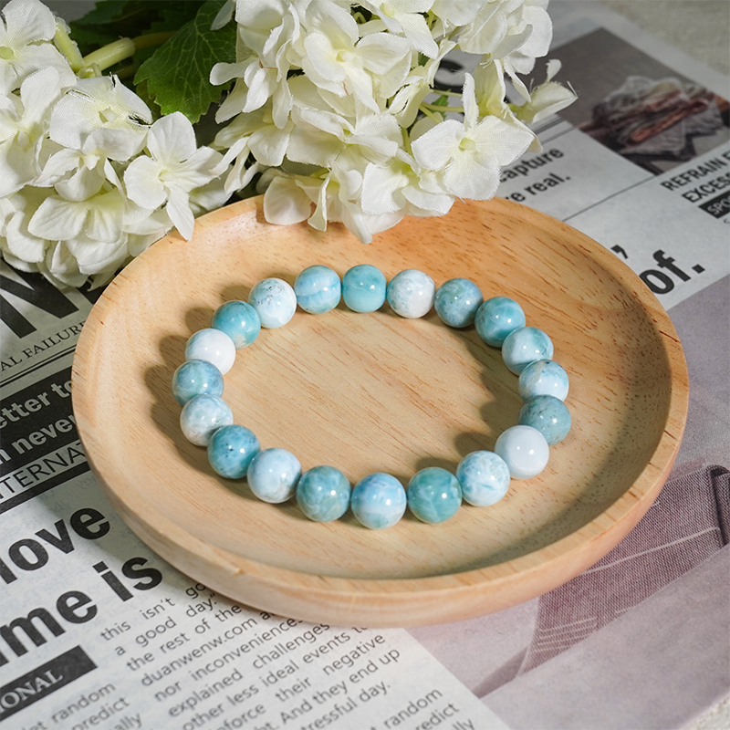 Larimar Beads Bracelet Protection Healing Power Gemstone Bracelet for Women Men's Gifts - Calming, Self-Expression, Spiritual Connection