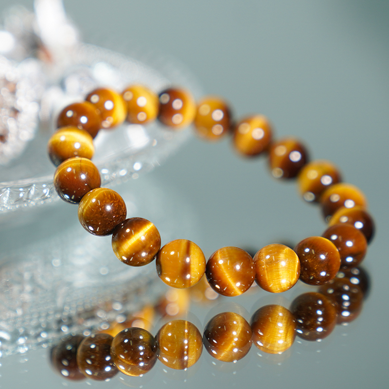 HighlandCrystal Gold Tiger's Eye Stretch Beads Bracelet, Gorgeous Semi-Precious Gemstone Bracelet  Healing Power, Gemstone Magic for Birthday Surprise and Your Special Day - Confidence, Clarity, Activation