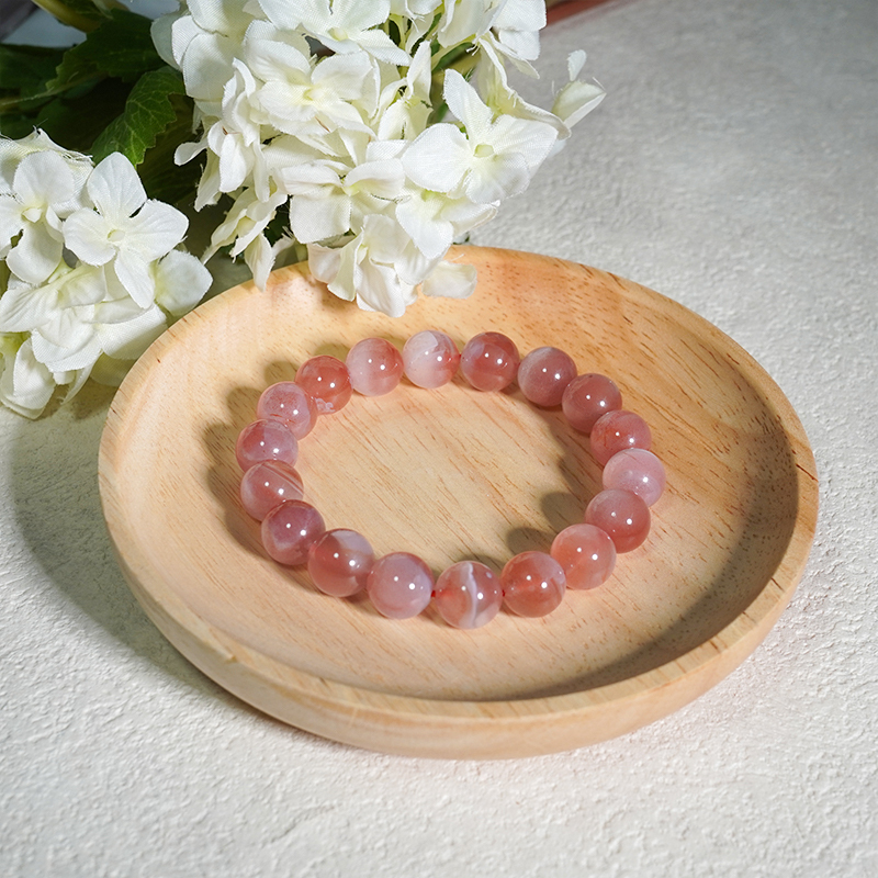 Pink Lace Agate Healing Crystal Energy Souvenir Bracelet - Inner Peace,Calming and Soothing