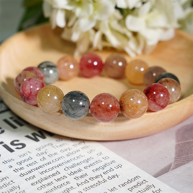 HighlandCrystal Rabbit Hair Quartz Crystal Bracelets- Illuminating, Soothing, Energizing