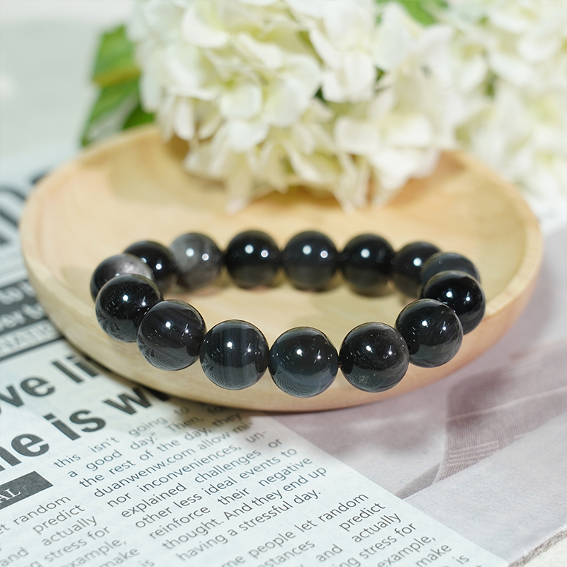 Silver Obsidian Healing Crystal Energy Souvenir Bracelet - Protection,Grounding and Clarity